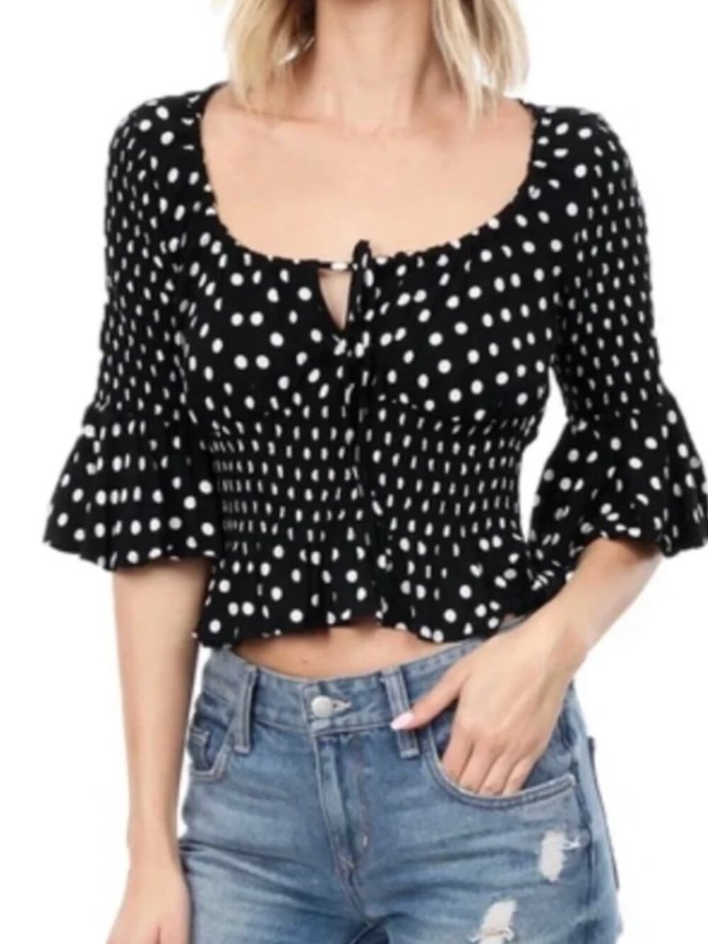 Free People | Small Smocked Crop Top | A Bit of Something Sweet Polka Dot Blouse
